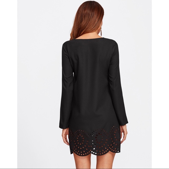 🚫LAST ONE🚫NWOT black scallop cut out shift dress - Picture 4 of 5